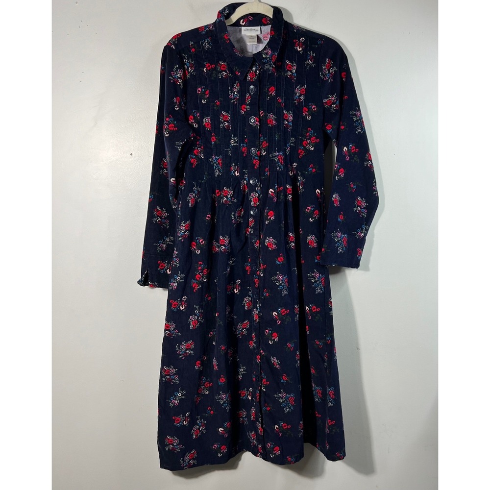 The Vermont Country Store Corduroy Floral Dress Jumper Cotton Navy Red MP NWT